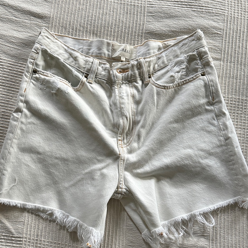 THE GREAT. Cream Jean Shorts